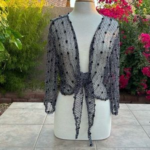 Vejaiz Designs Front Tie Open Knit Sequin Light Cover Up